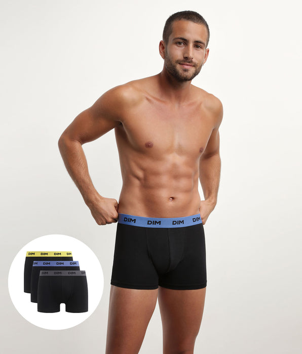 DIM Lot de 3 boxers homme noir ceinture colorée Mimosa Lila Mix & Colors