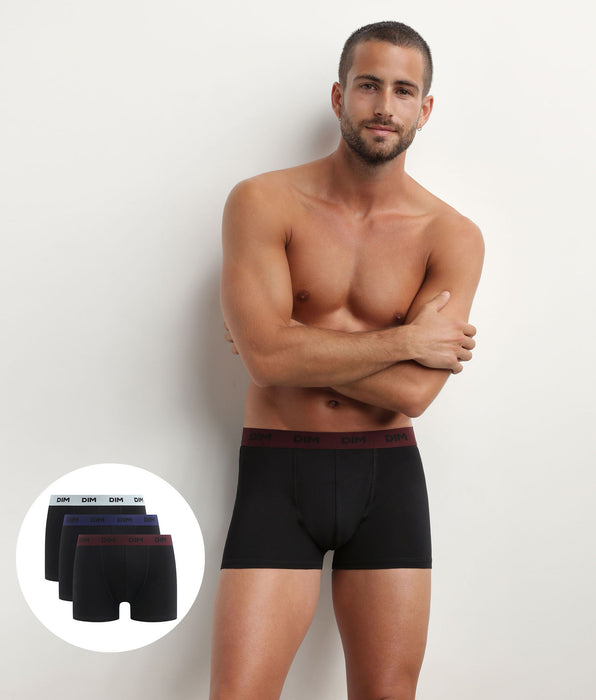 DIM Lot de 3 boxers homme noir ceinture colorée Raisin Mix & Colors