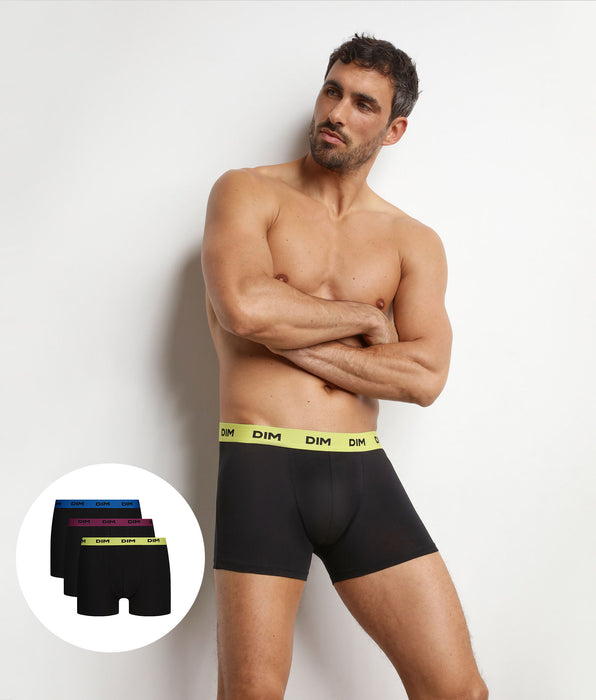 DIM Lot de 3 boxers homme noir ceinture colorée Magenta Mix & Colors