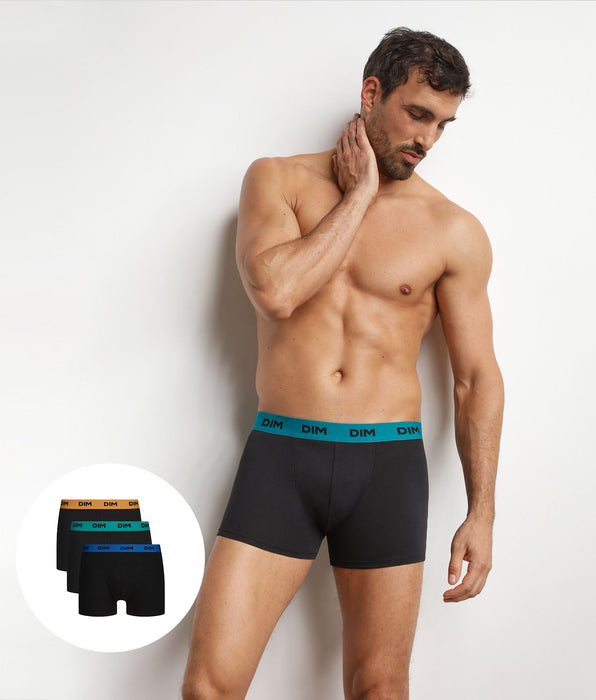 DIM Lot de 3 boxers homme noir ceinture colorée Caméléon Mix & Colors