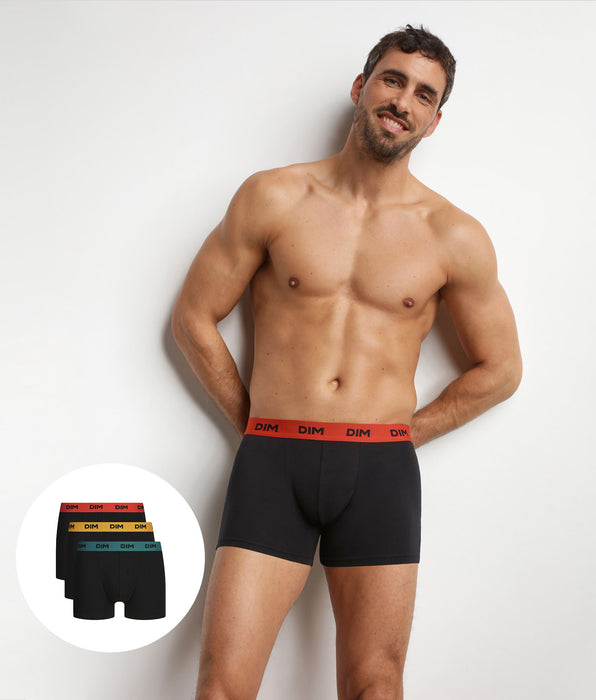 DIM Lot de 3 boxers homme noir ceinture colorée Safran Mix & Colors