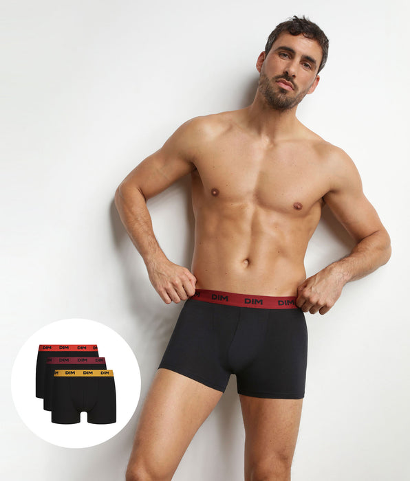 DIM Lot de 3 boxers homme noir ceinture colorée Flamme Mix & Colors