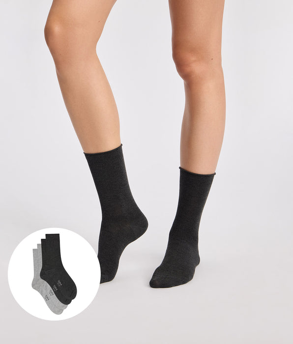 DIM Lot de 2 chaussettes femme gris clair, gris anthracite Modal