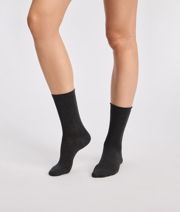 DIM Lot de 2 chaussettes femme gris clair, gris anthracite Modal