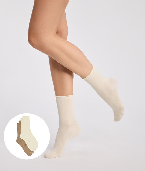 DIM Lot de 2 chaussettes femme taupe, beige Modal