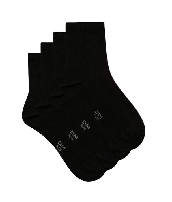 DIM Lot de 2 paires de chaussettes noires Femme Pur Coton