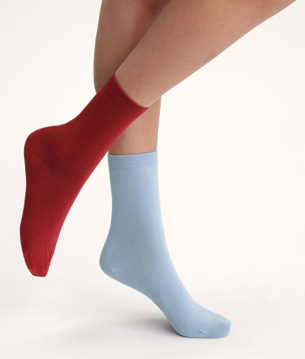 DIM Lot de 2 paires de chaussettes femme Rouge Bleu Coton