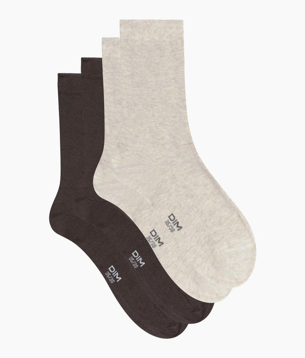 DIM Lot de 2 paires de chaussettes femme Marron Beige Dim Coton