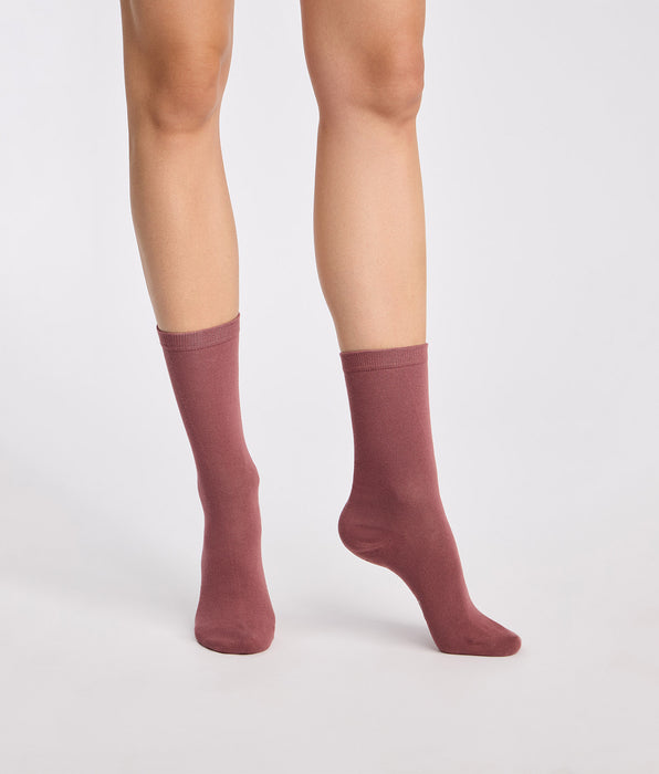 DIM Lot de 2 chaussettes femme figue, bordeaux Coton