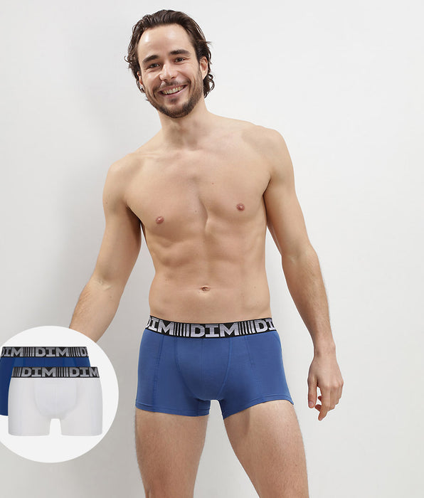 DIM Lot de 2 boxers homme respirants Bleu Acier Blanc 3D Flex Air