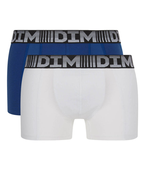 DIM Lot de 2 boxers homme respirants Bleu Acier Blanc 3D Flex Air