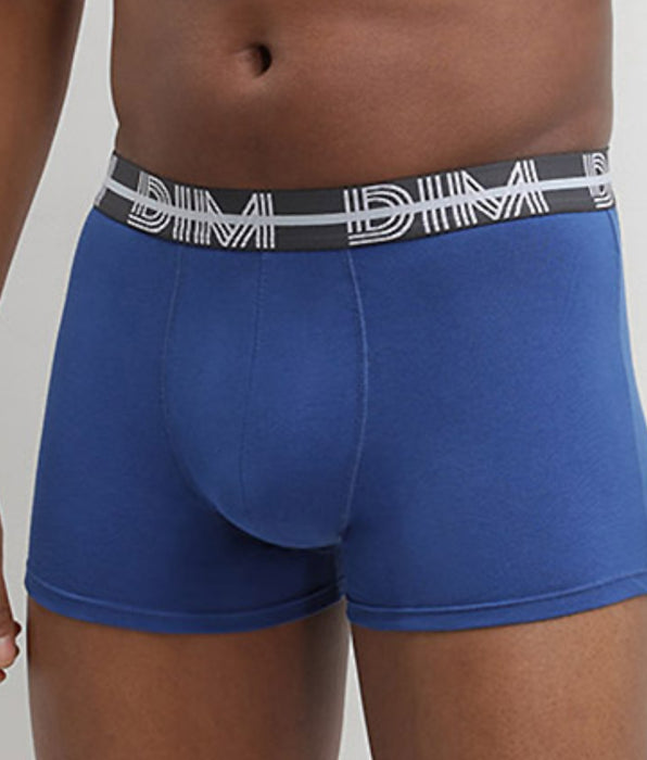 DIM Lot de 3 boxers bleu noir coton stretch ceinture colorée Dim Powerful