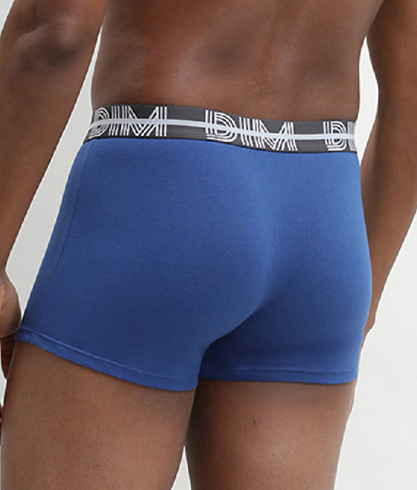 DIM Lot de 3 boxers bleu noir coton stretch ceinture colorée Dim Powerful