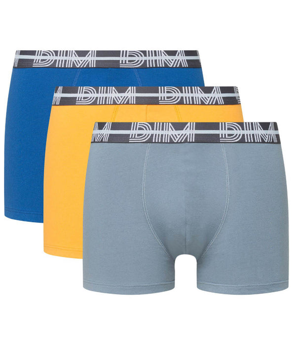 DIM Lot de 3 boxers coton stretch ceinture graphique bleu Dim Powerful