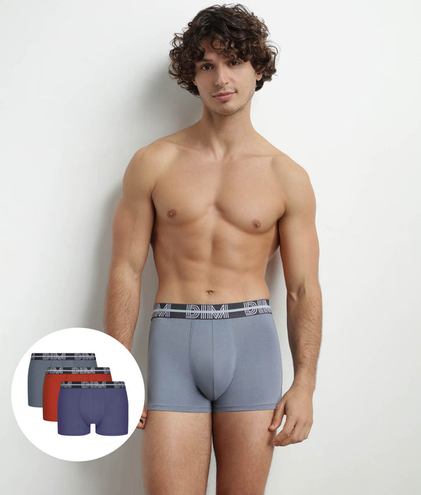 DIM Lot de 3 boxers homme à ceinture 3D Bleu Rouge Gris Dim Powerful
