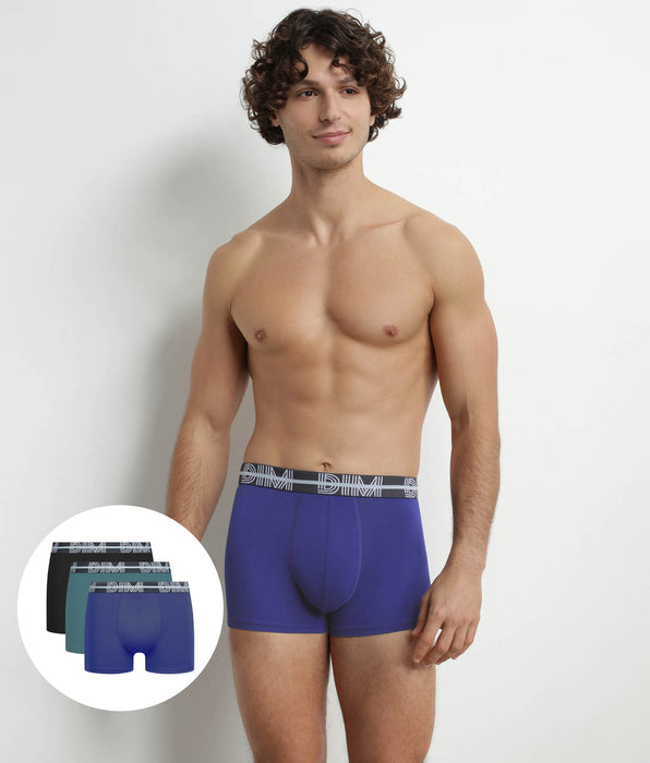 DIM Lot de 3 boxers homme à ceinture 3D Noir Bleu Vert Dim Powerful