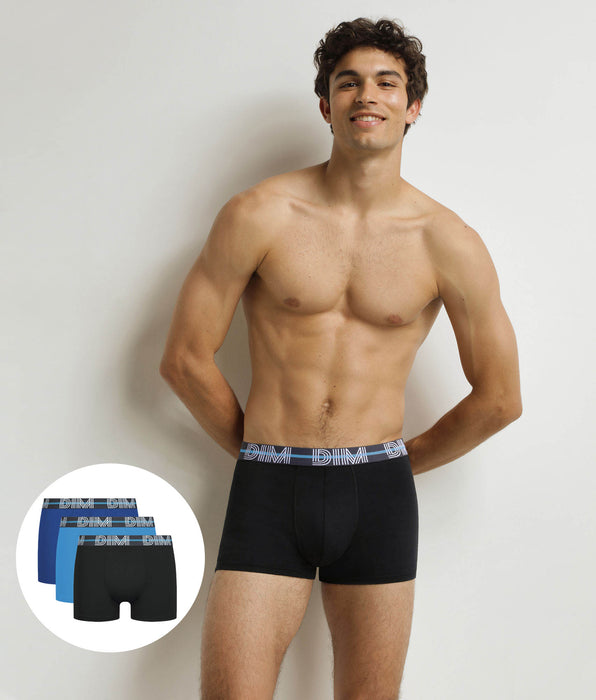 DIM Lot de 3 boxers homme Noir Bleu Azur Powerful