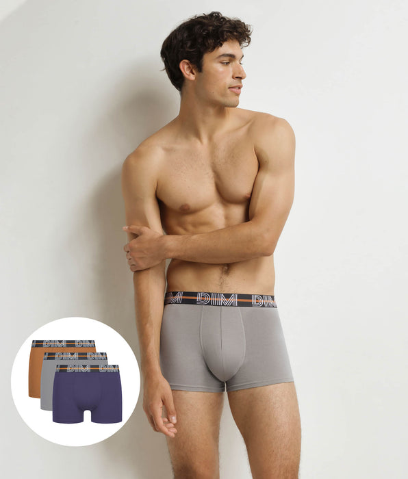 DIM Lot de 3 boxers homme Violet Gris Terre Powerful