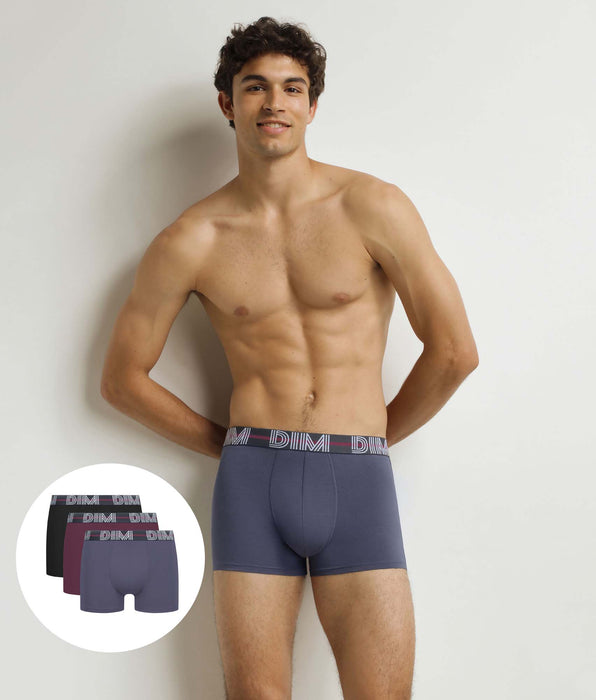 DIM Lot de 3 boxers homme Rouge Noir Bleu Powerful
