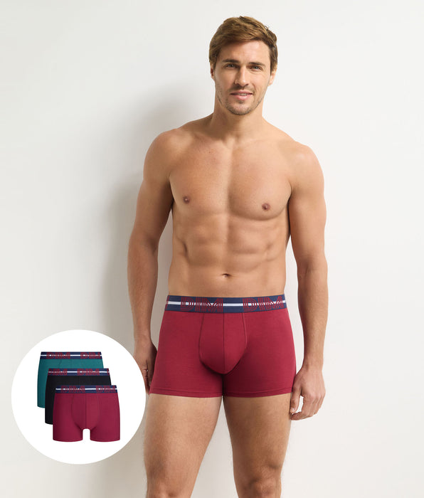 DIM Lot de 3 boxers homme velours, noir, vert bouteille Powerful