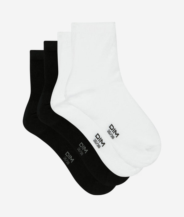 DIM Lot de 2 paires de socquettes en coton blanches et noires