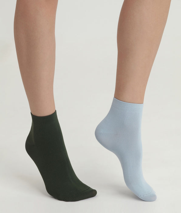 DIM Lot de 2 paires de chaussettes femme Vert Bleu Skin