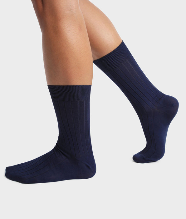 DIM Lot de 2 paires de chaussettes homme Bleu Marine en fil d’Écosse Dim