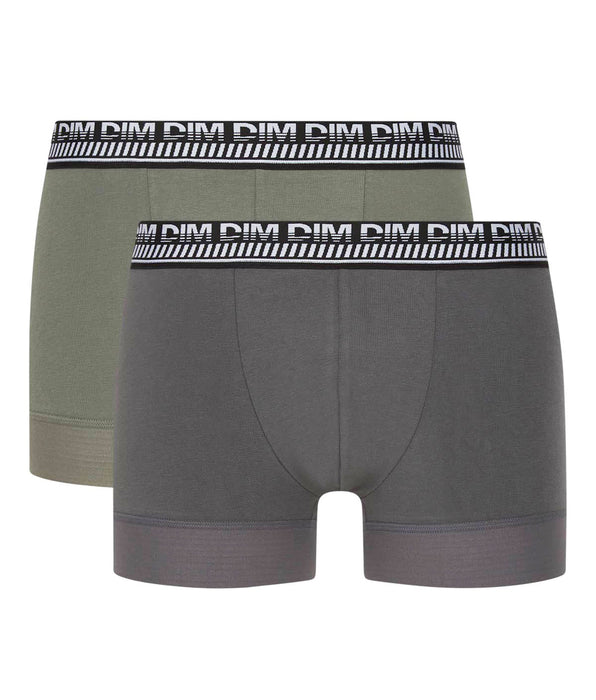 DIM Lot de 2 boxers homme en coton extensible Vert Olive Stay and Fit