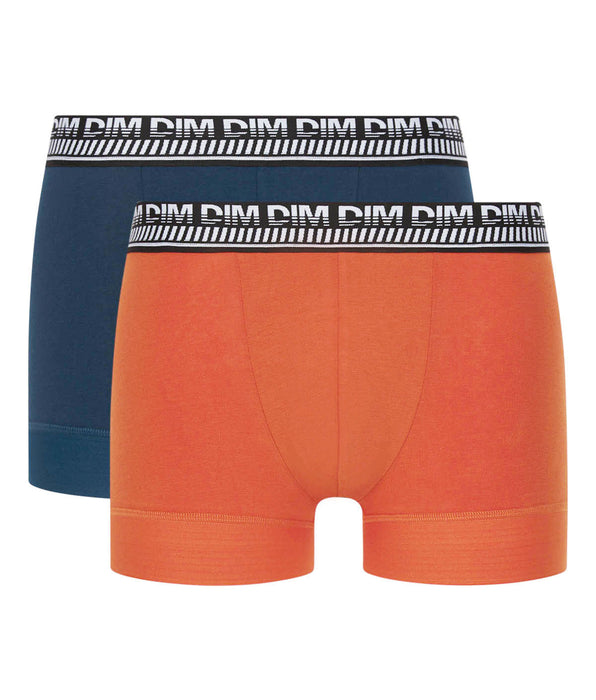 DIM Lot de 2 boxers homme en coton extensible Bleu Orange Stay and Fit