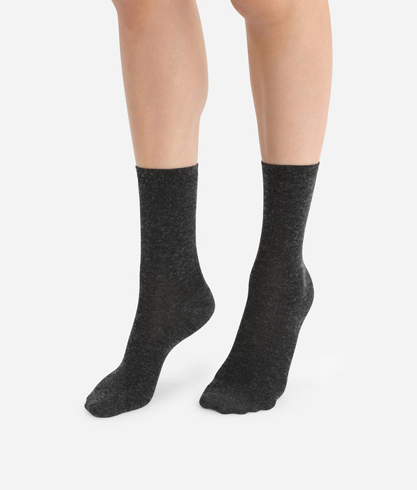 DIM Chaussettes unies anthracite en laine douce Femme
