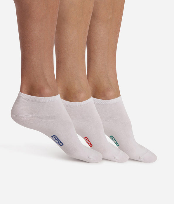 DIM Lot de 3 paires de socquettes blanches en coton Homme