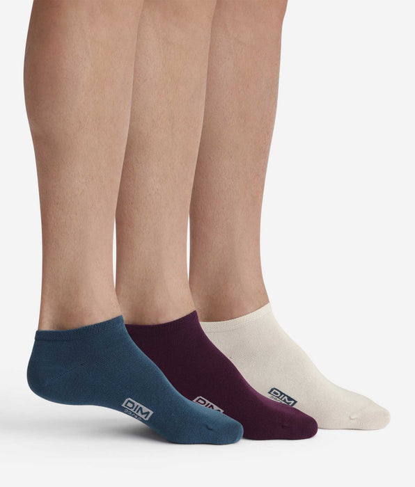 DIM Lot de 3 paires de socquettes homme Bleu Violet Coton