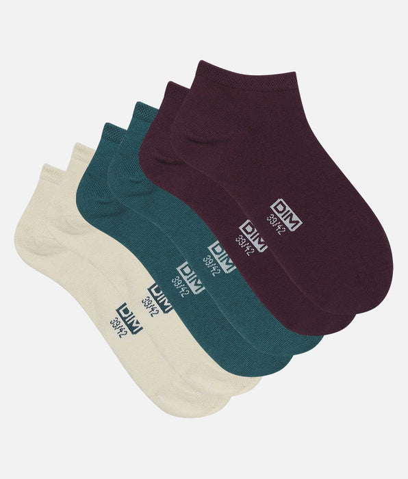 DIM Lot de 3 paires de socquettes homme Bleu Violet Coton