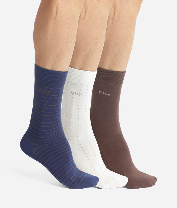 DIM Lot de 3 paires de socquettes homme Bleu Ebene Gris Coton Style