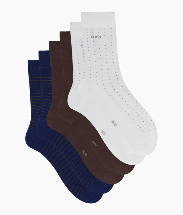 DIM Lot de 3 paires de socquettes homme Bleu Ebene Gris Coton Style
