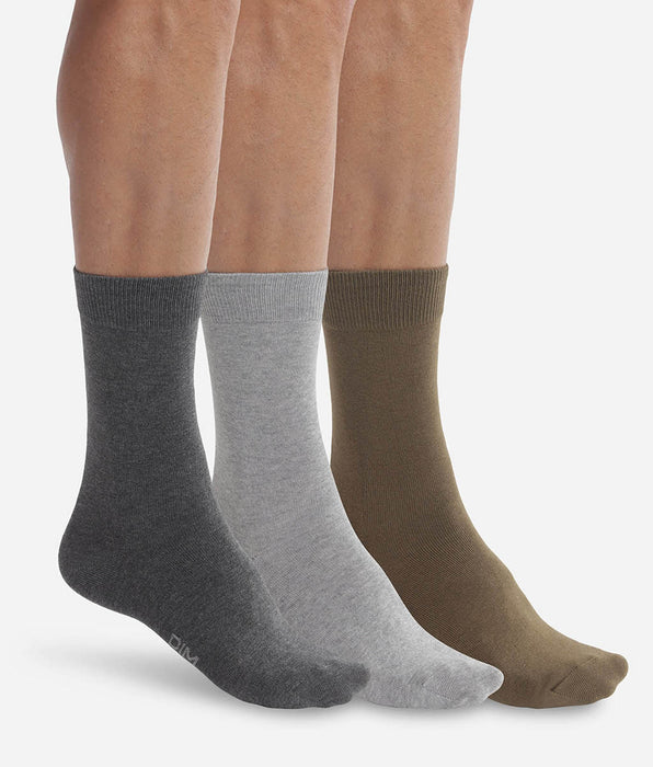 DIM Lot de 3 paires de chaussettes homme Gris Kaki Dim Basic Coton