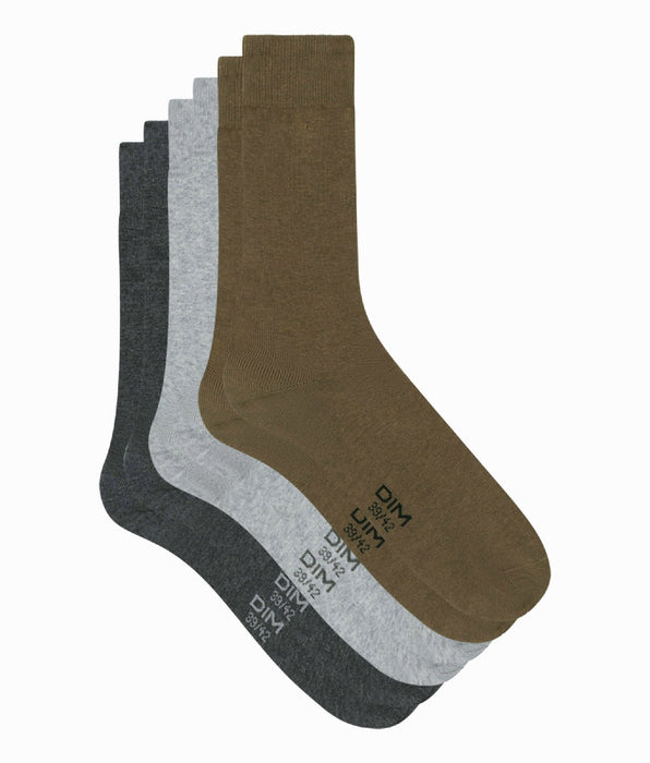 DIM Lot de 3 paires de chaussettes homme Gris Kaki Dim Basic Coton