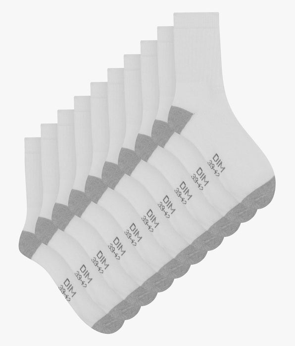 DIM Lot de 5 paires de chaussettes homme Blanc et Gris EcoDim Sport
