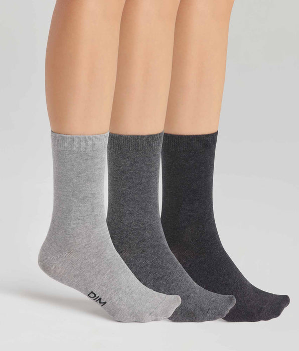 DIM Lot de 3 paires de chaussettes femme Gris Clair en coton Dim