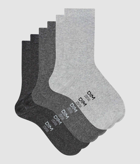 DIM Lot de 3 paires de chaussettes femme Gris Clair en coton Dim