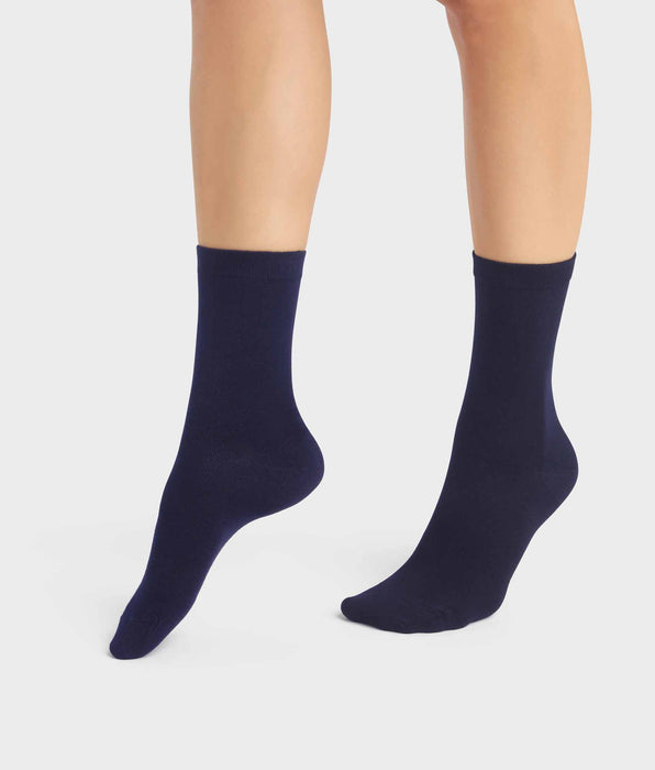 DIM Lot de 2 paires de chaussettes femme en viscose Bleu Marine Dim Bambou