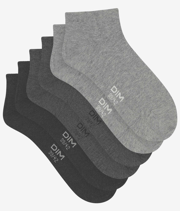 DIM Lot de 3 paires de chaussettes courtes Anthracite Dim Coton