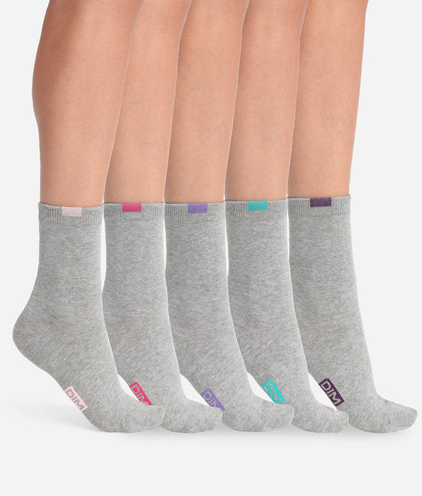 DIM Lot de 5 paires de chaussettes femme coton mélangé Gris Clair ECODIM