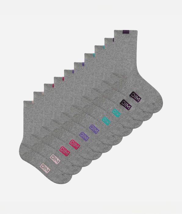 DIM Lot de 5 paires de chaussettes femme coton mélangé Gris Clair ECODIM