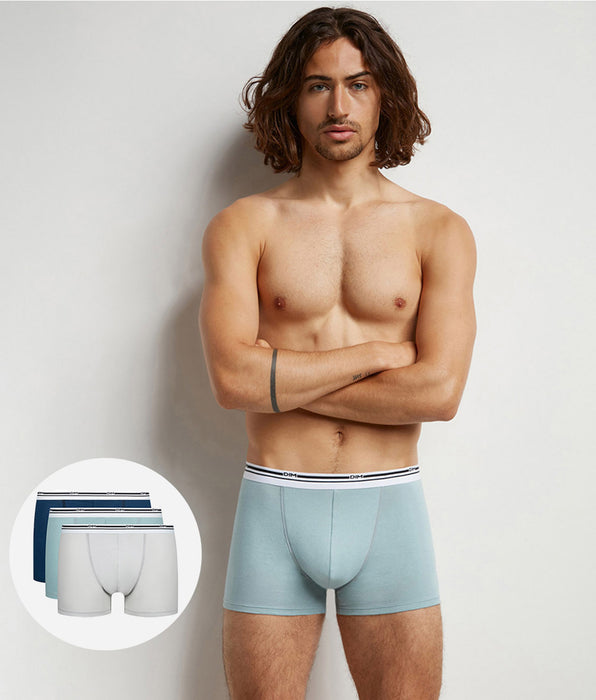 DIM Lot de 3 boxers homme coton stretch Bleu Gris Classic Colors