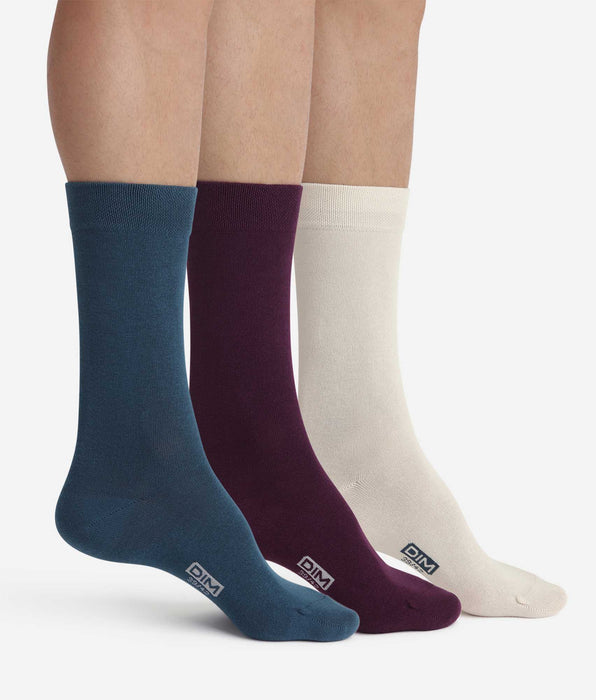 DIM Lot de 3 paires de chaussettes homme Bleu Violet Coton