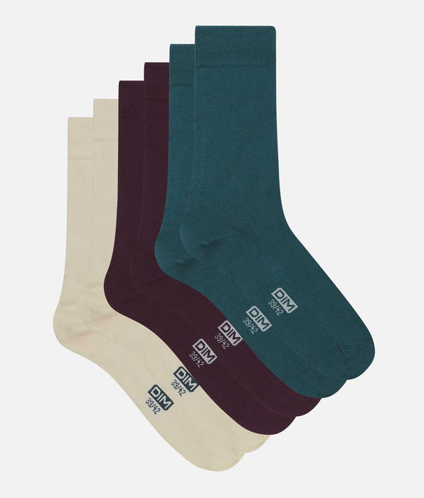 DIM Lot de 3 paires de chaussettes homme Bleu Violet Coton
