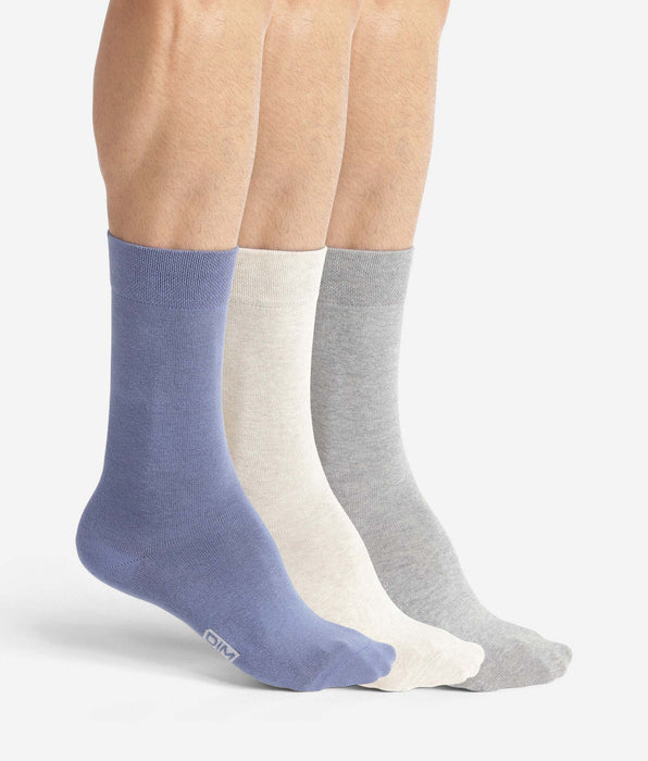DIM Lot de 3 paires de socquettes basses homme Bleu Gris Beige Coton