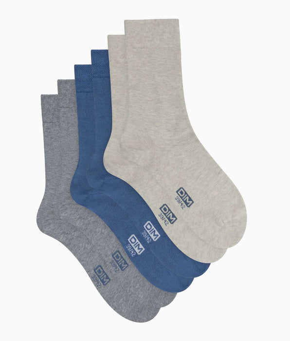 DIM Lot de 3 paires de socquettes basses homme Bleu Gris Beige Coton