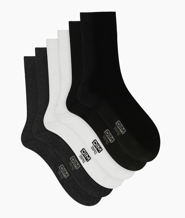 DIM Lot de 3 paires de socquettes basses homme Gris Tuxedo Beige Coton